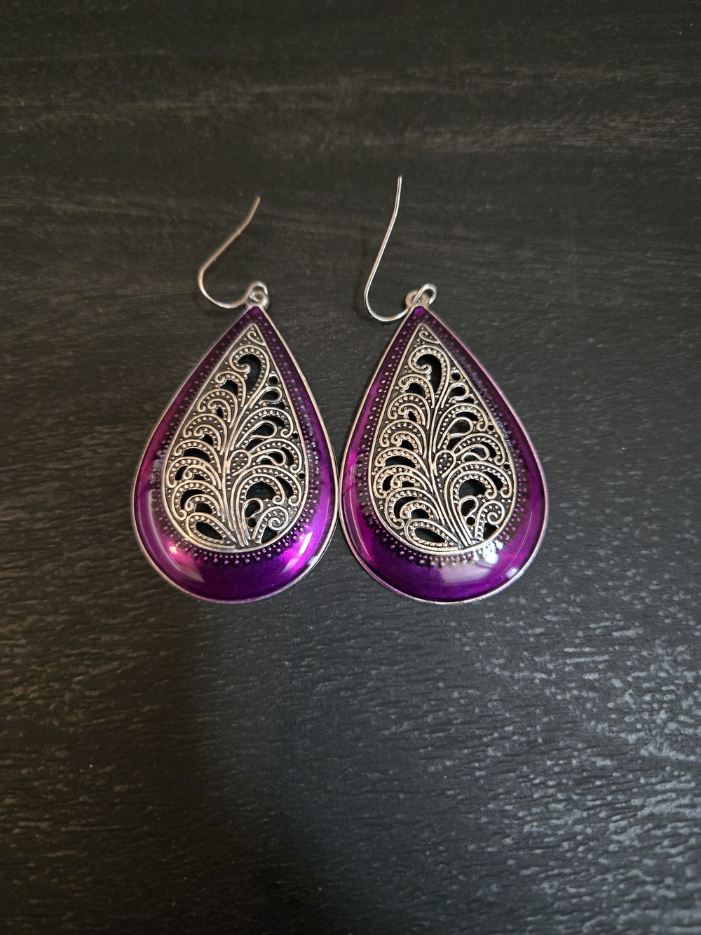 Purple Teardrop Filigree Dangle Earrings - Women's Jewelry